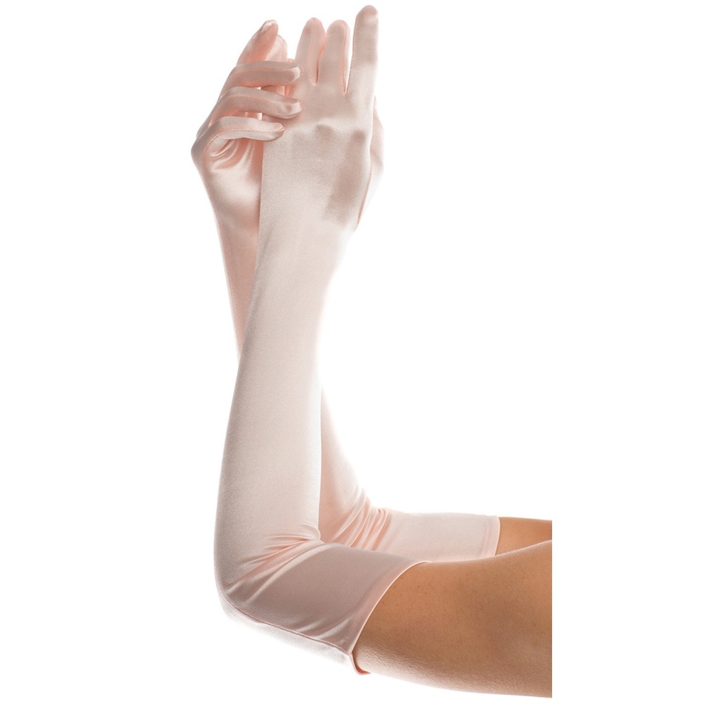 Peach Satin Gloves Elbow Opera Length